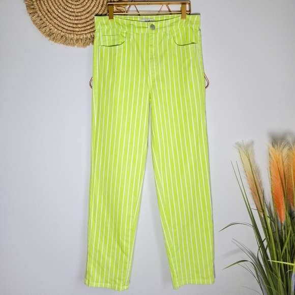 Victor Glemaud x Target, Lime Green Striped Denim Straight Leg Jeans, Size 2 - Picture 8 of 8